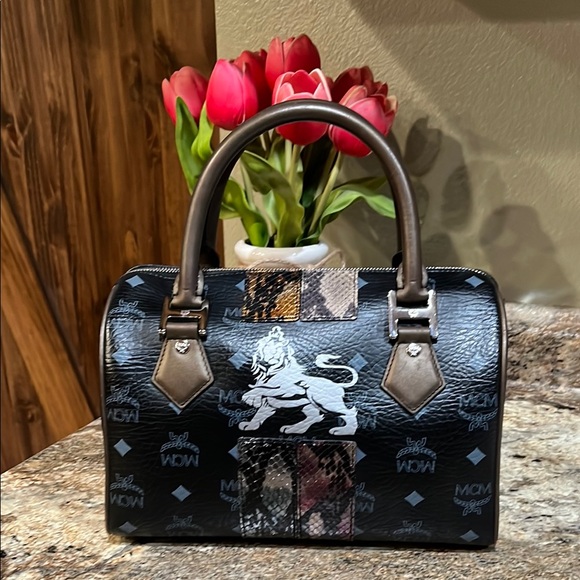 MCM Handbags - MCM Visetos Python Lion Princess Limited Edition Boston Top Handle Bag